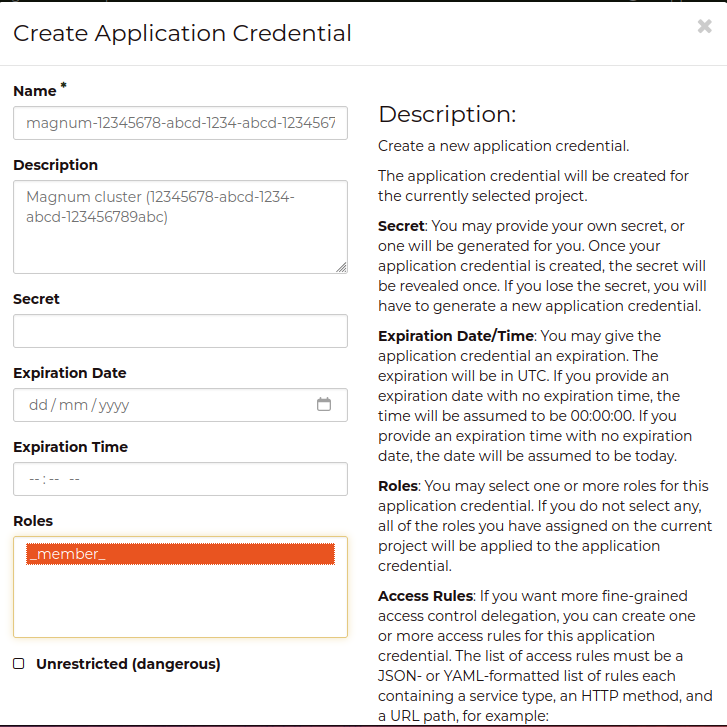 application credential create